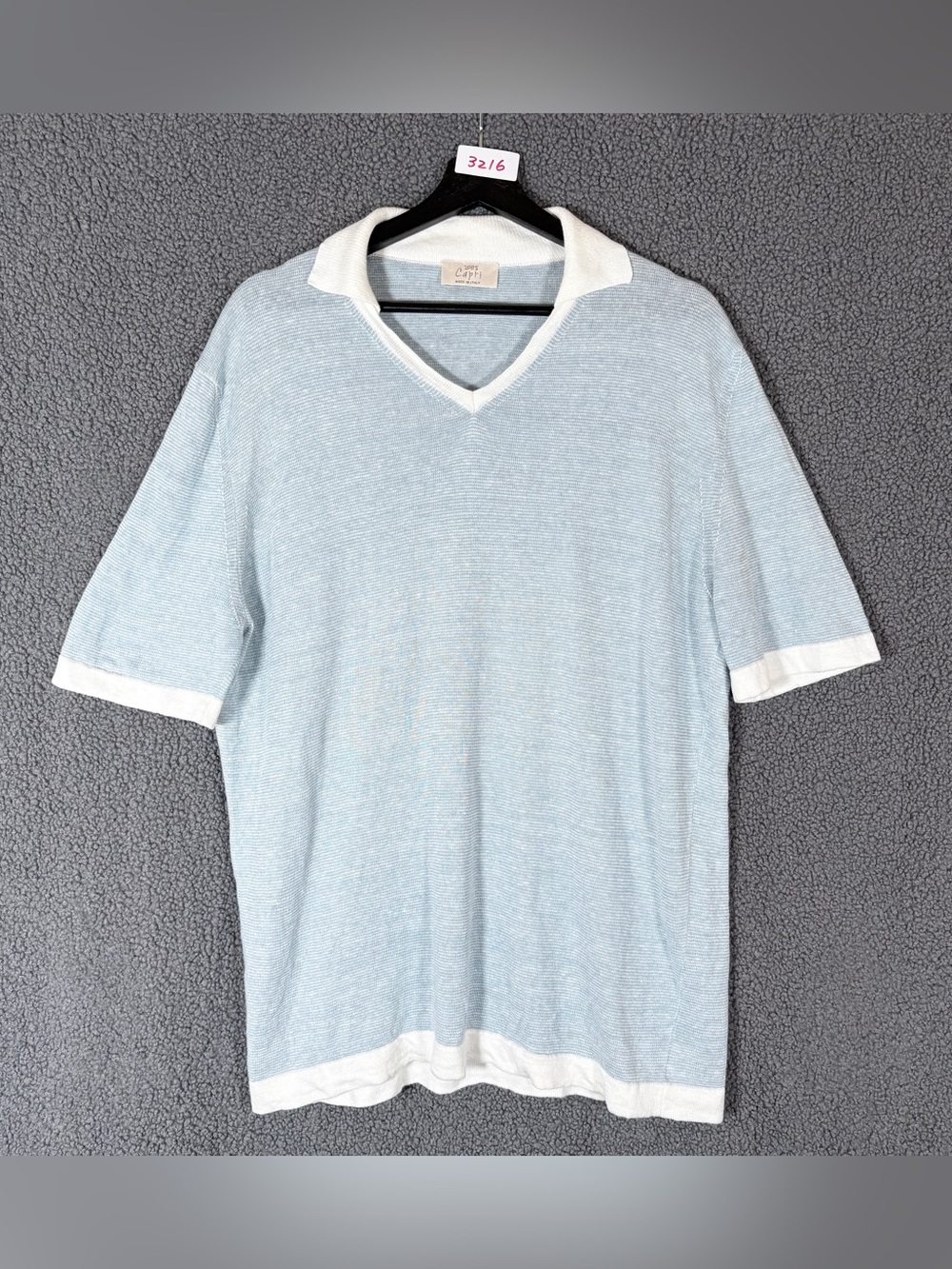 100% Capri 100% Linen Polo Shirt - Men's Size L - Blue White